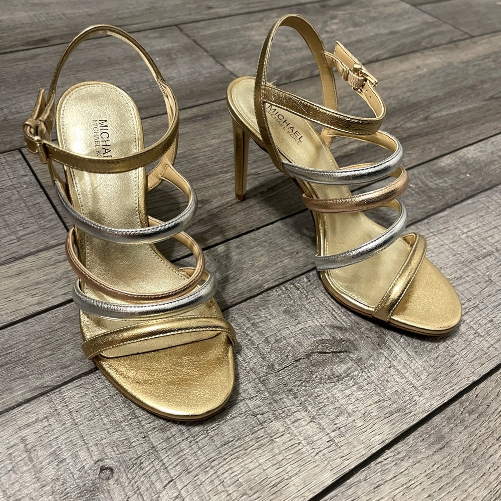 Michael Kors Gold and Silver Stiletto metallic Heels size 6 like new never worn